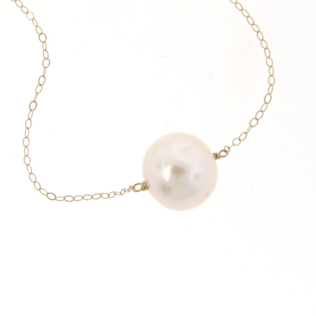 14K Solid Gold, Lustrous 10mm Solitaire Pearl Necklace, 14K Yellow Gold or White Gold - Simple, Sexy and Feminine Necklace 14K Solid Gold, Lustrous 10mm Solitaire Pearl Necklace, 14K Yellow Gold or White Gold - Simple, Sexy and Feminine Necklace