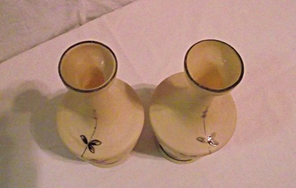 Victorian Era Bristol Glass Pair of Vases with Hand Painted Fairies Victorian Era Bristol Glass Pair of Vases with Hand Painted Fairies