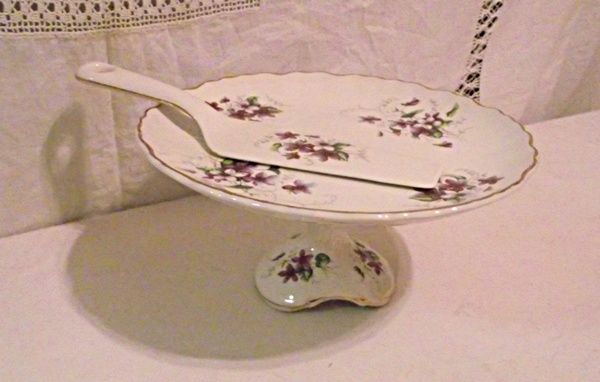 James Kent Old Foley Violets Cake Stand and Pastry Server James Kent Old Foley Violets Cake Stand and Pastry Server