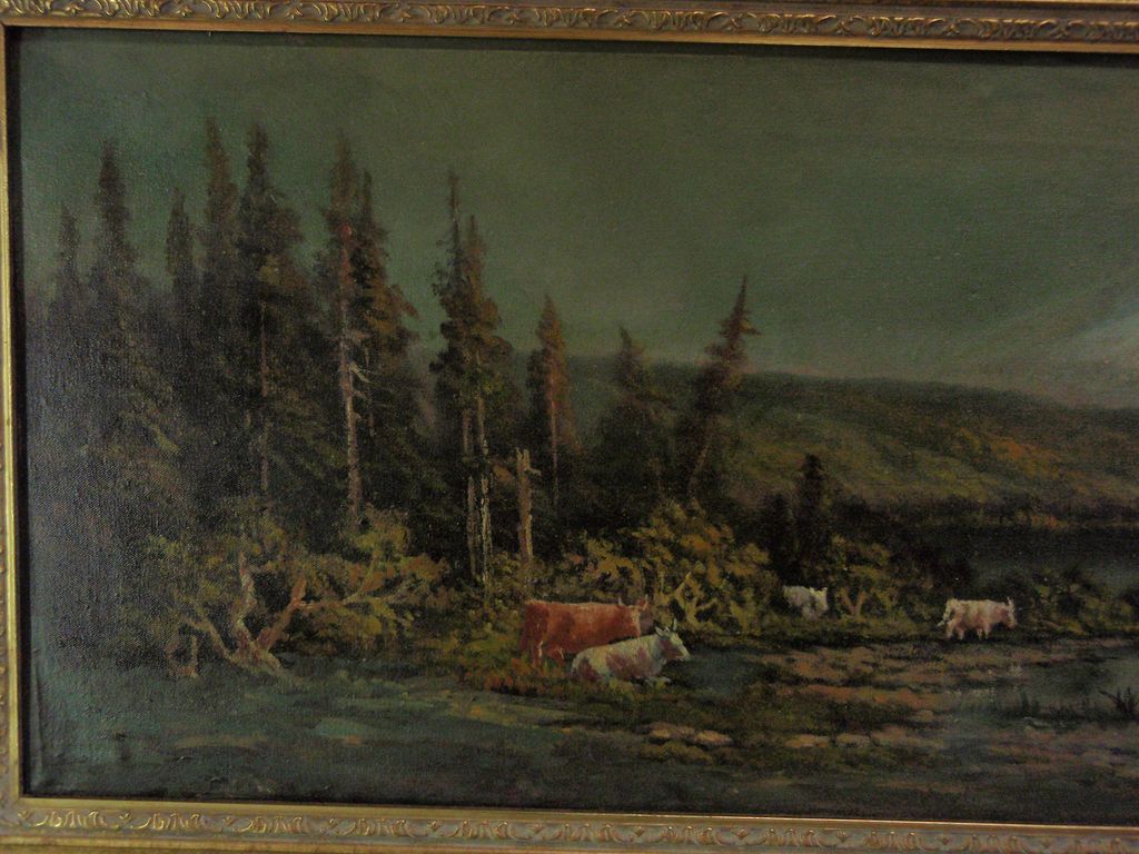 Original Oil Painting of Mt Hood Landscape with Cattle by Alexander M Wood Original Oil Painting of Mt Hood Landscape with Cattle by Alexander M Wood