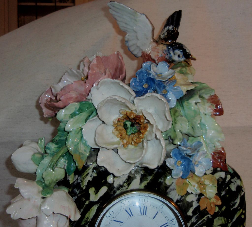 Spectacular French Barbotine Clock Late 1800's Spectacular French Barbotine Clock Late 1800's