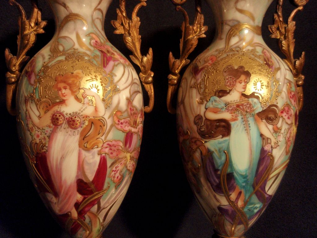 Pair of Fine French Sevres Porcelain Vases from the Art Nouveau Movement Pair of Fine French Sevres Porcelain Vases from the Art Nouveau Movement