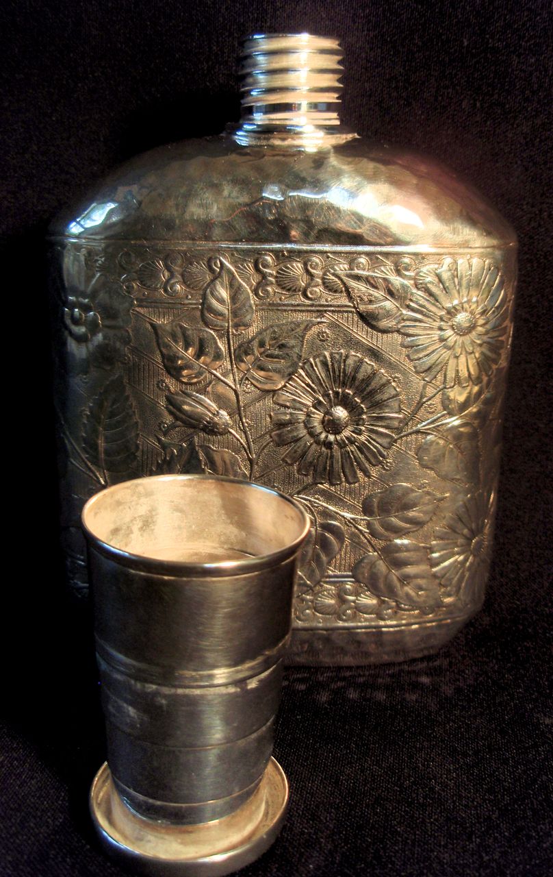 Superb Large Silver Plated 19th Century Liquor Flask Superb Large Silver Plated 19th Century Liquor Flask