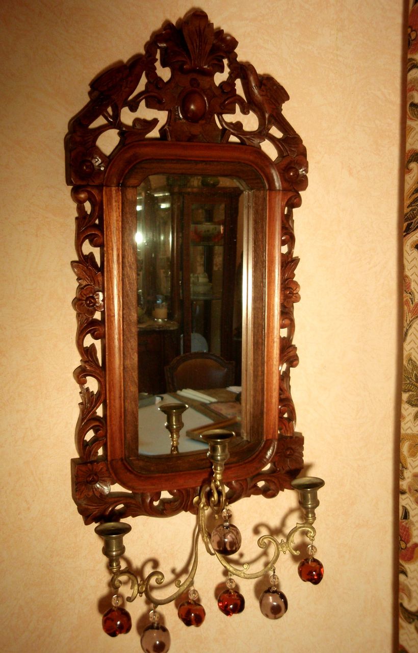 Spectacular Black Forest Carved Mirror Wall Sconce Spectacular Black Forest Carved Mirror Wall Sconce