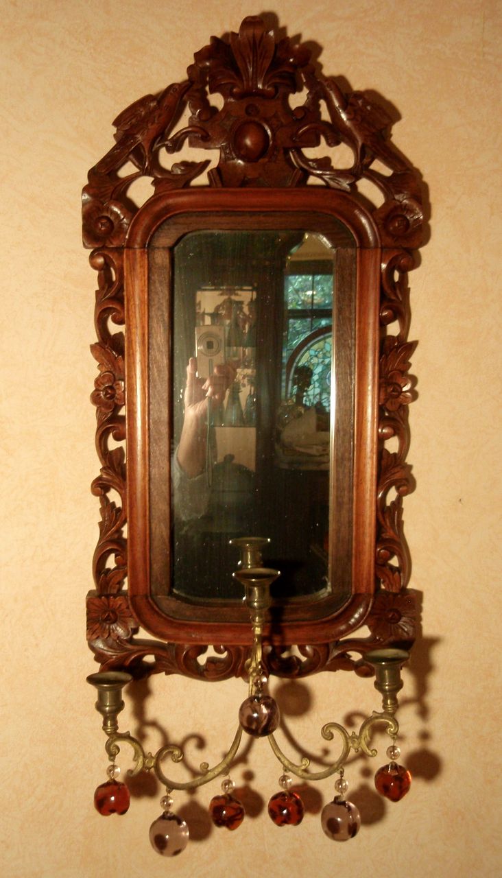 Spectacular Black Forest Carved Mirror Wall Sconce Spectacular Black Forest Carved Mirror Wall Sconce