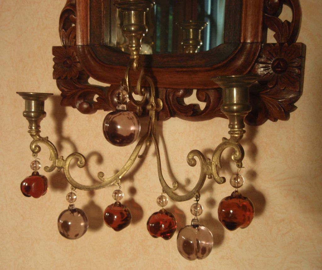 Spectacular Black Forest Carved Mirror Wall Sconce Spectacular Black Forest Carved Mirror Wall Sconce