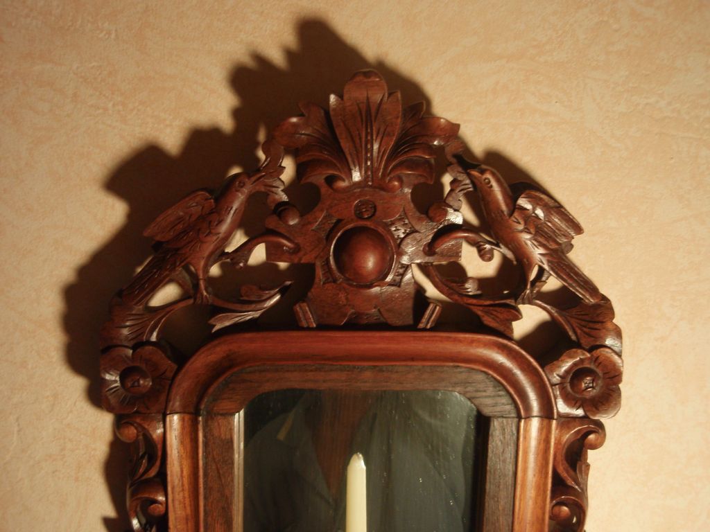 Spectacular Black Forest Carved Mirror Wall Sconce Spectacular Black Forest Carved Mirror Wall Sconce