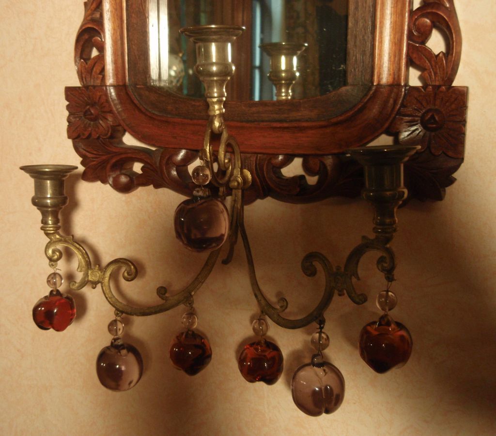 Spectacular Black Forest Carved Mirror Wall Sconce Spectacular Black Forest Carved Mirror Wall Sconce