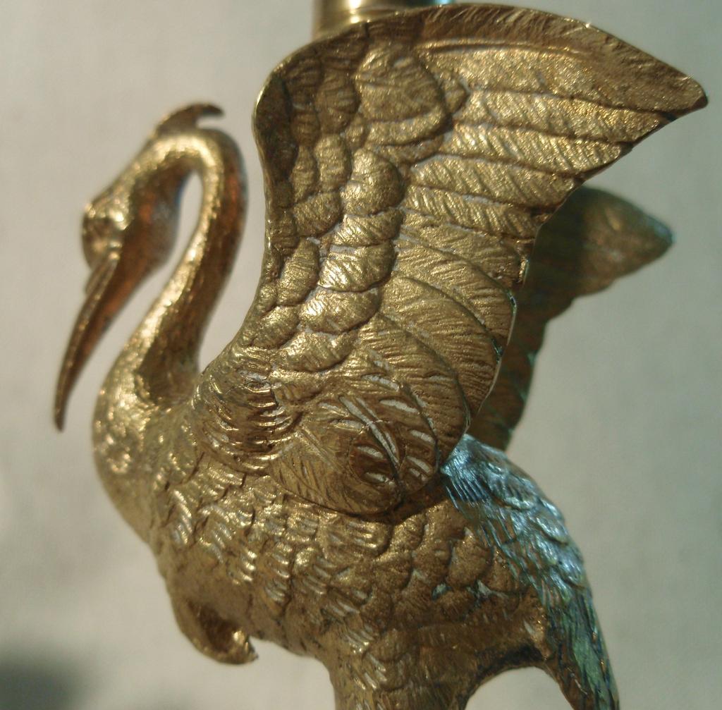 Pair of Finely Cast Gilt Brass Stork Candleholders Pair of Finely Cast Gilt Brass Stork Candleholders
