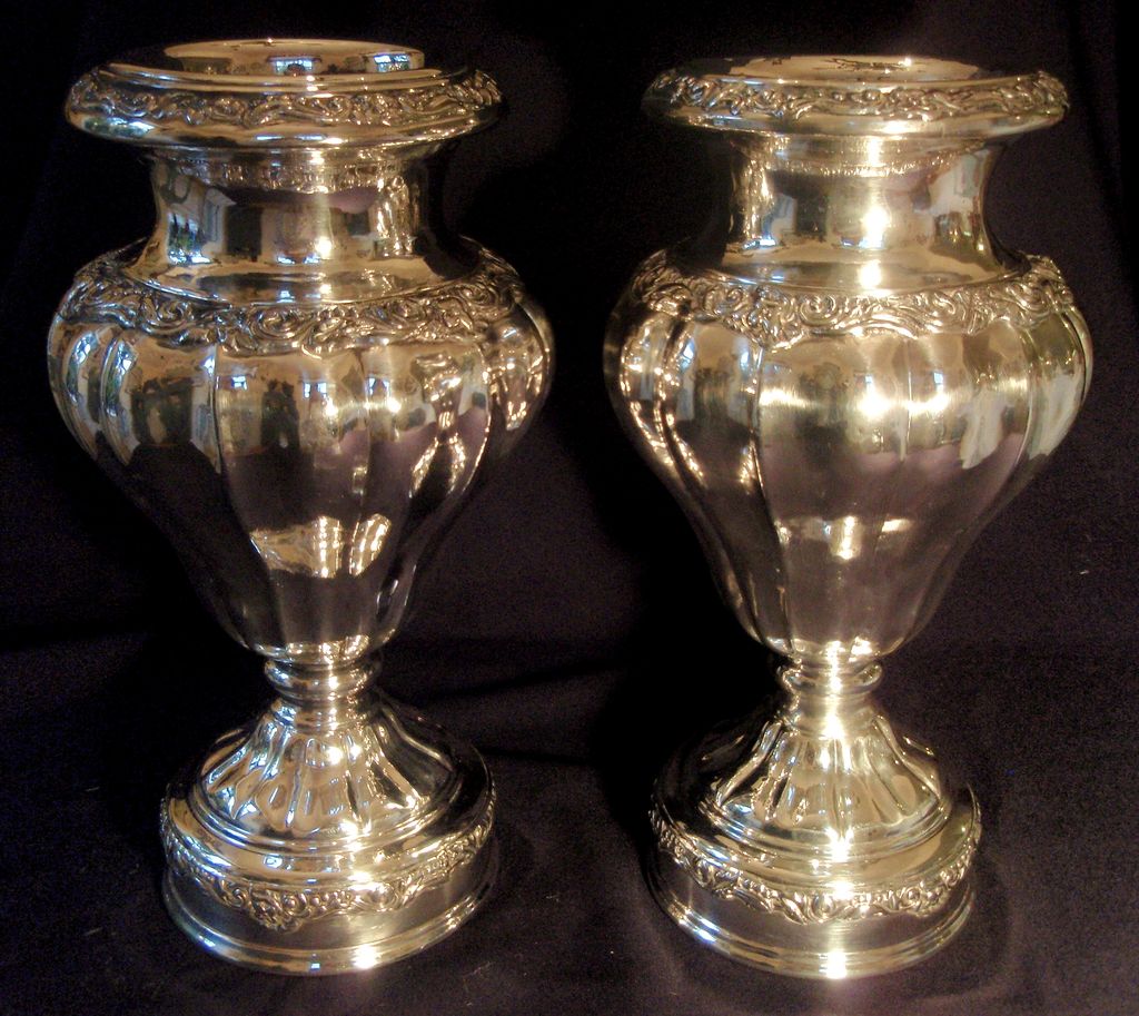 Wonderful Old Pair of Large Silver Plated Urns Wonderful Old Pair of Large Silver Plated Urns