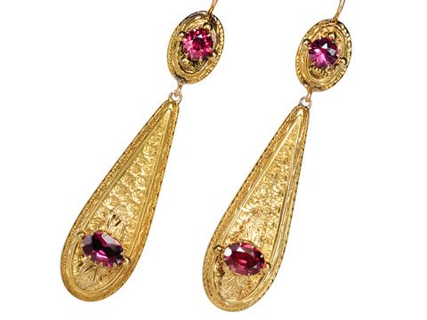 Victorian Garnets in a Teardrop Pendant Earring Victorian Garnets in a Teardrop Pendant Earring