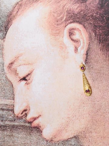 Victorian Garnets in a Teardrop Pendant Earring Victorian Garnets in a Teardrop Pendant Earring