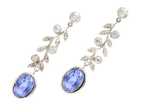 Classic Edwardian Ceylon Sapphire Diamond Earrings Classic Edwardian Ceylon Sapphire Diamond Earrings