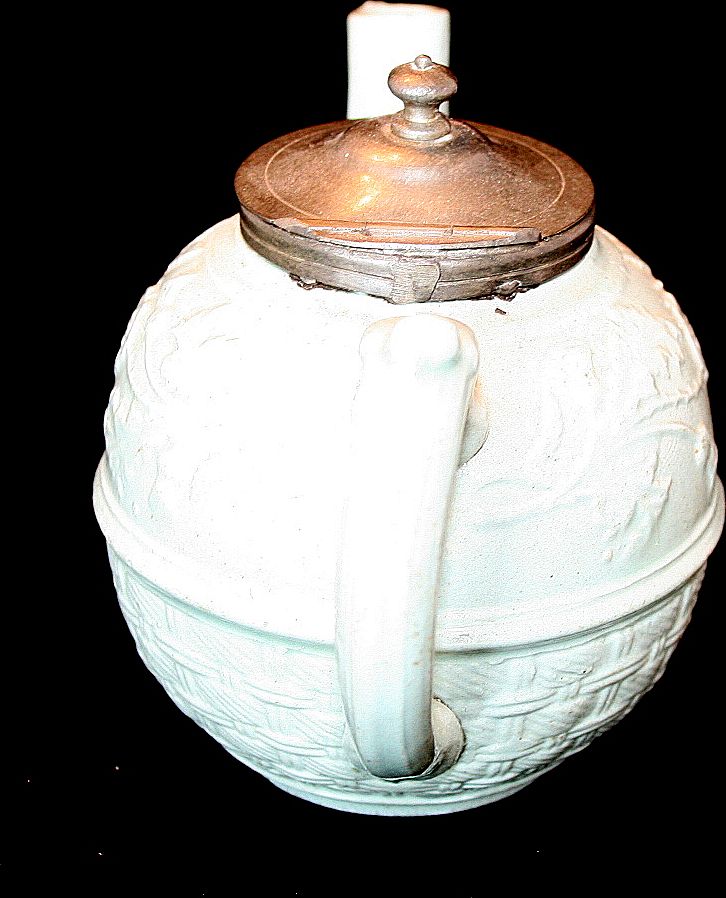 Rare Antique Child's English Salt GlazeTea Pot with Pewter Lid Rare Antique Child's English Salt GlazeTea Pot with Pewter Lid