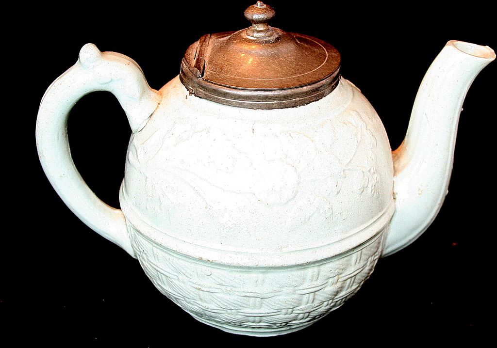 Rare Antique Child's English Salt GlazeTea Pot with Pewter Lid Rare Antique Child's English Salt GlazeTea Pot with Pewter Lid