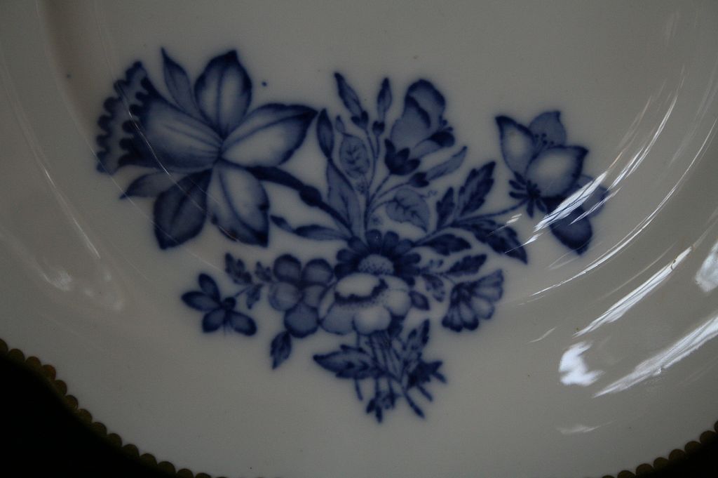 White Davenport Footed Plate wth Blue Floral Transferware, Footed Bowl, Staffordshire White Davenport Footed Plate wth Blue Floral Transferware, Footed Bowl, Staffordshire