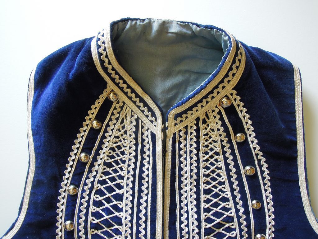 Child's Navy Velvet Vest with White Braid & Silver Studs Child's Navy Velvet Vest with White Braid & Silver Studs