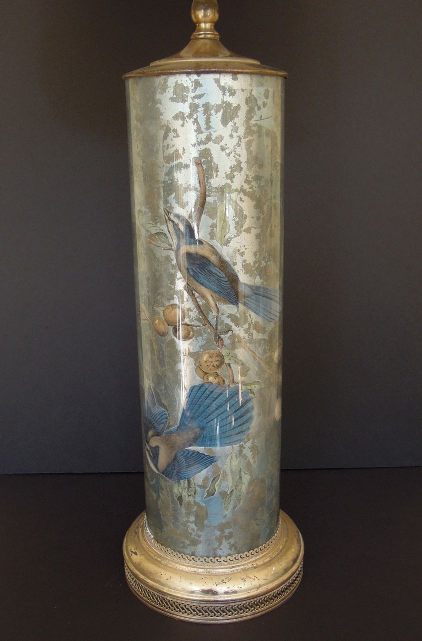 Vintage Decoupage Reverse Glass Lamp ca 1940 Vintage Decoupage Reverse Glass Lamp ca 1940