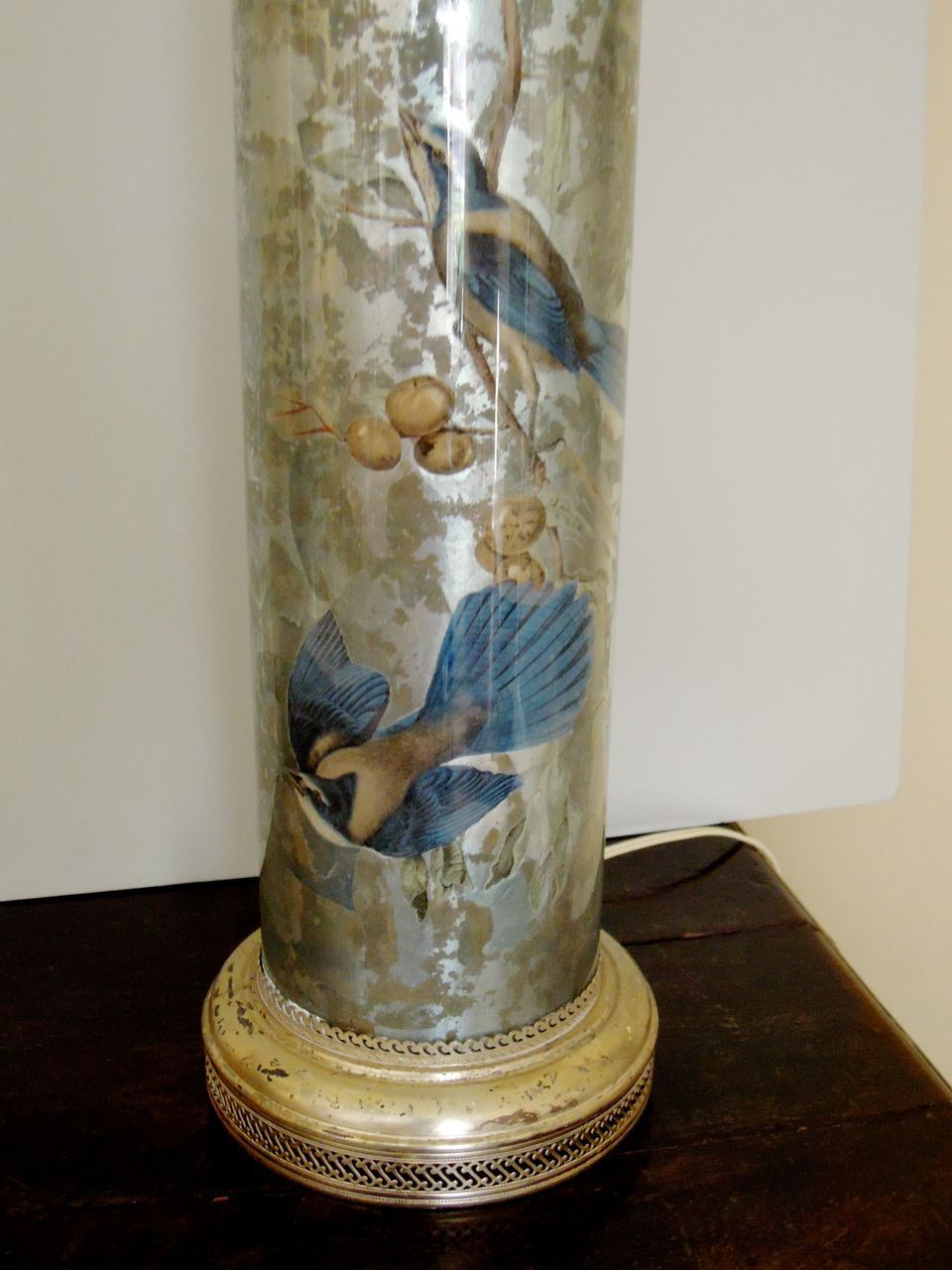Vintage Decoupage Reverse Glass Lamp ca 1940 Vintage Decoupage Reverse Glass Lamp ca 1940