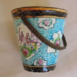 Fabulous Antique Enamel Pail with Flowers ca.1800 Fabulous Antique Enamel Pail with Flowers ca.1800