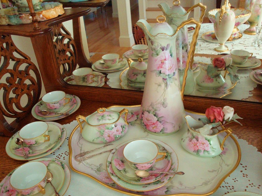 Spectacular Limoges France Hand Painted Porcelain Chocolate Set Complete ~Peonies~ Spectacular Limoges France Hand Painted Porcelain Chocolate Set Complete ~Peonies~