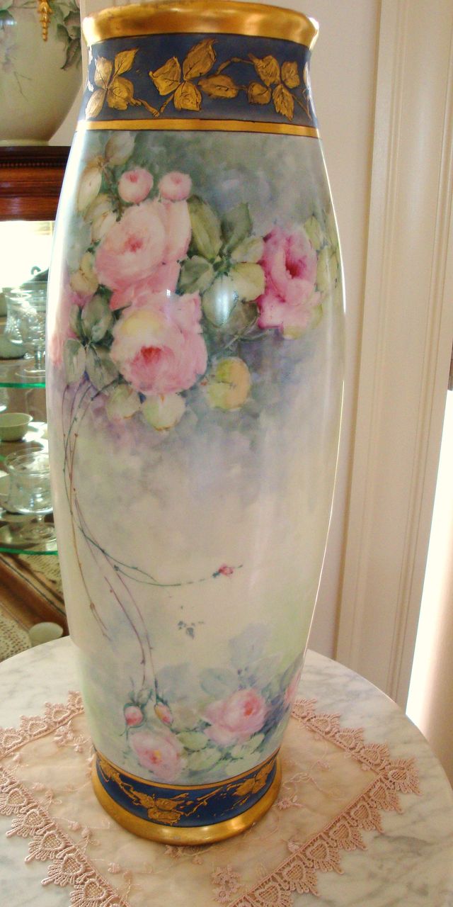 Limoges France Hand Painted Porcelain HUGE Floor Vase ~ROSES~ Marked T&V Limoges France Hand Painted Porcelain HUGE Floor Vase ~ROSES~ Marked T&V