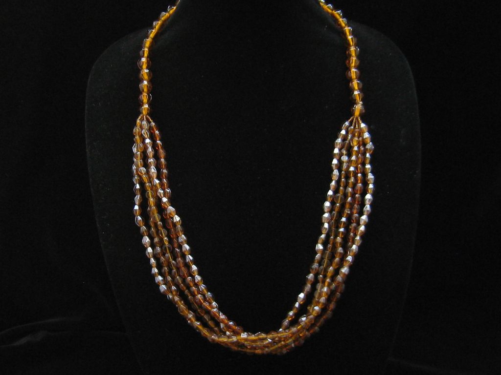 Vintage 5 Topaz Glass Bead Chunky Dangling Necklace Vintage 5 Topaz Glass Bead Chunky Dangling Necklace