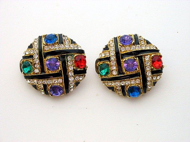 Vintage Rhinestone and Enamel Clip Earrings Vintage Rhinestone and Enamel Clip Earrings