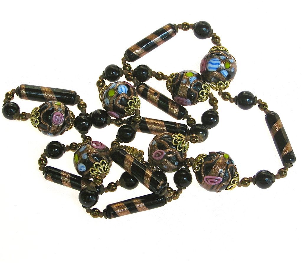 Vintage Glass Wedding Cake Bead Necklace from