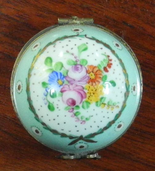 Limoges France Floral Hand Painted Pill Box with Thimble, c.1950 Limoges France Floral Hand Painted Pill Box with Thimble, c.1950