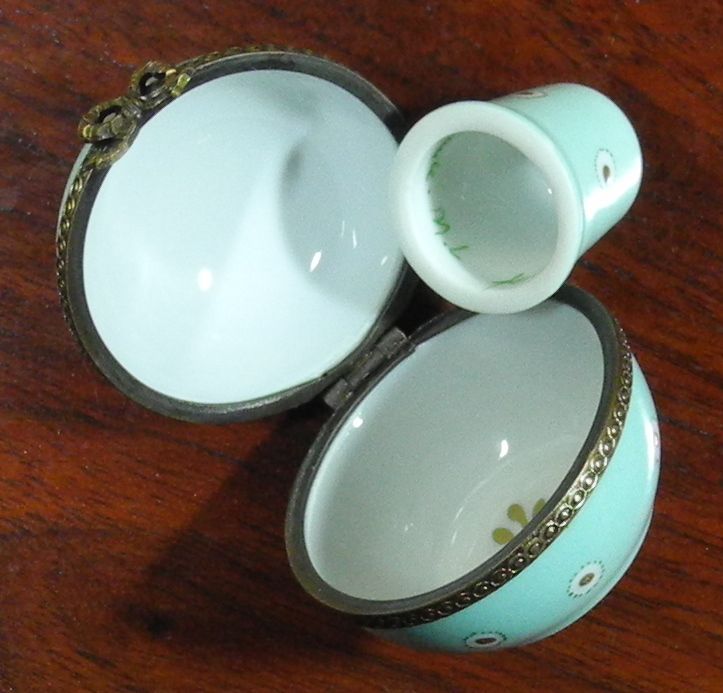 Limoges France Floral Hand Painted Pill Box with Thimble, c.1950 Limoges France Floral Hand Painted Pill Box with Thimble, c.1950
