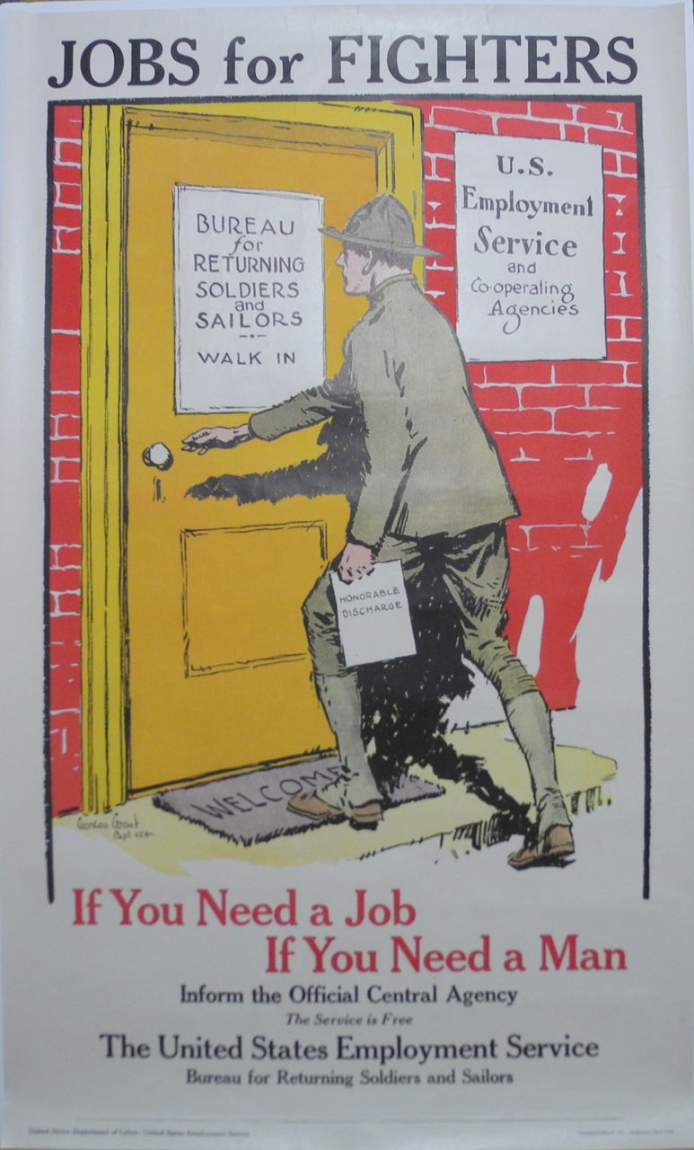Rare Original WW1 Jobs for Fighters Poster, Gordon Grant, 1917 Rare Original WW1 Jobs for Fighters Poster, Gordon Grant, 1917