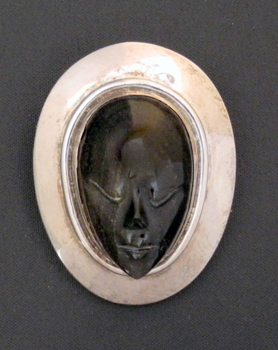 Sterling and Obsidian Los Ballesteros Mask Pin Pendant Sterling and Obsidian Los Ballesteros Mask Pin Pendant