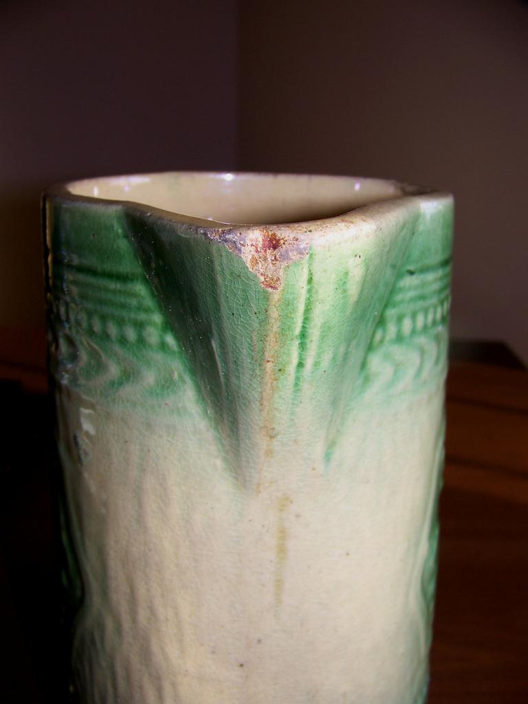 American Yellow Ware Green and Yellow Milk Pitcher C 1885 American Yellow Ware Green and Yellow Milk Pitcher C 1885