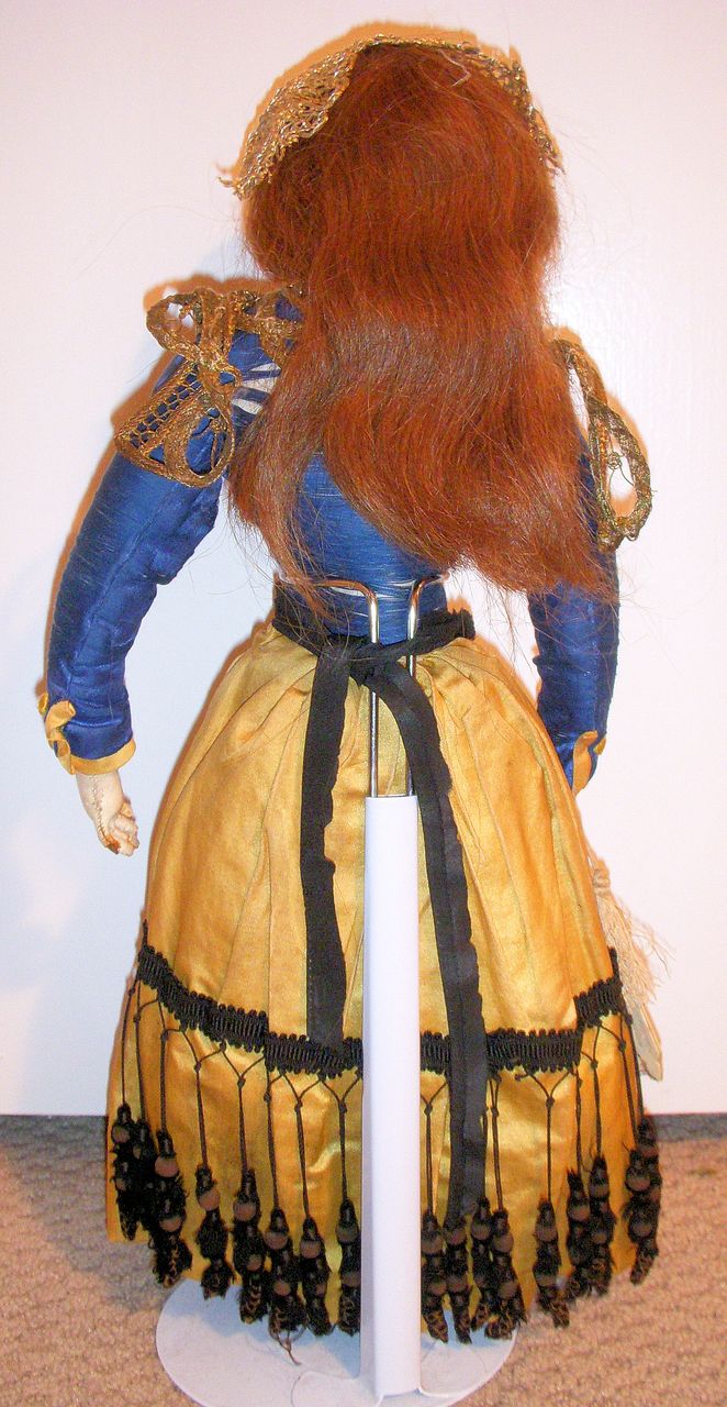 RARE all original french fashion doll in silk costume w/antique fan/purse RARE all original french fashion doll in silk costume w/antique fan/purse