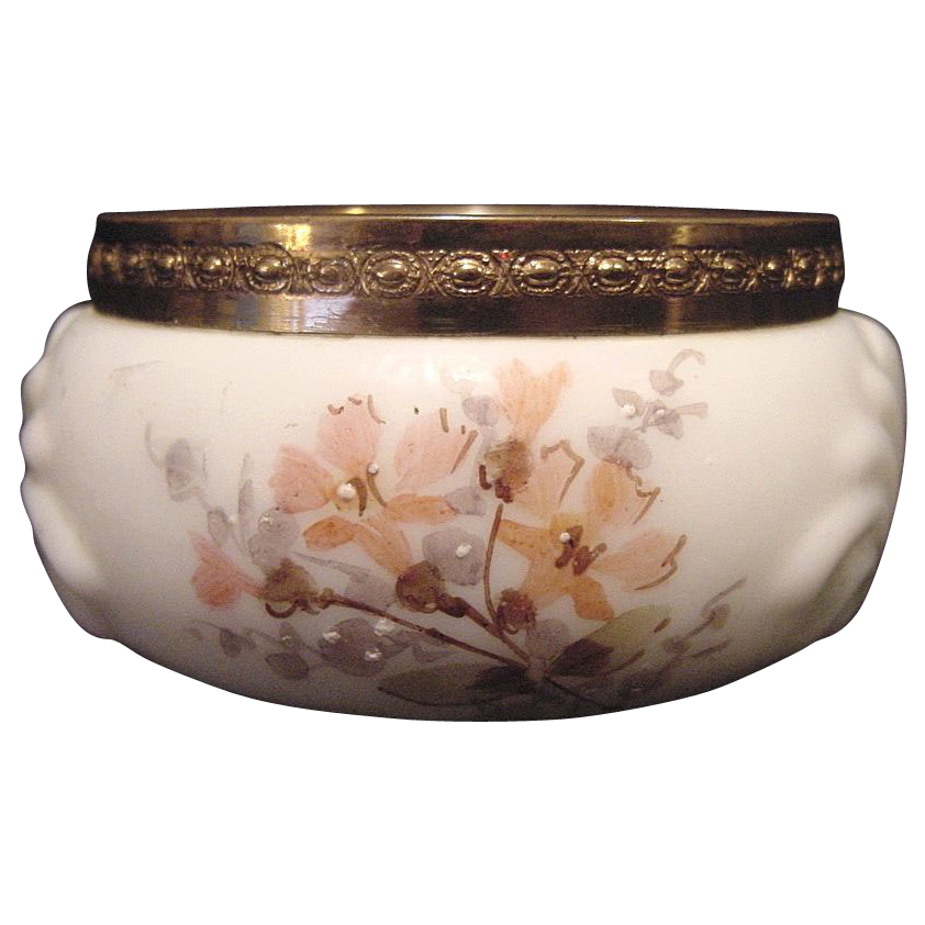Exquisite Wavecrest Opal Glass Pin Box or Dresser Jar ~ Shell Design ~ Hand Painted with Peach Flowers ~ C F Monroe Co Late 1800's Exquisite Wavecrest Opal Glass Pin Box or Dresser Jar ~ Shell Design ~ Hand Painted with Peach Flowers ~ C F Monroe Co Late 1800's