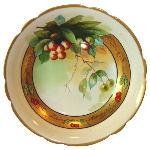Awesome Limoges Porcelain Bowl ~ Decorate with Rainier Cherries by Pickard Artist J. Heinz ~ Mavaleix Limoges France / Pickard Studio Chicago France 1895-1905 Awesome Limoges Porcelain Bowl ~ Decorate with Rainier Cherries by Pickard Artist J. Heinz ~ Mavaleix Limoges France / Pickard Studio Chicago France 1895-1905