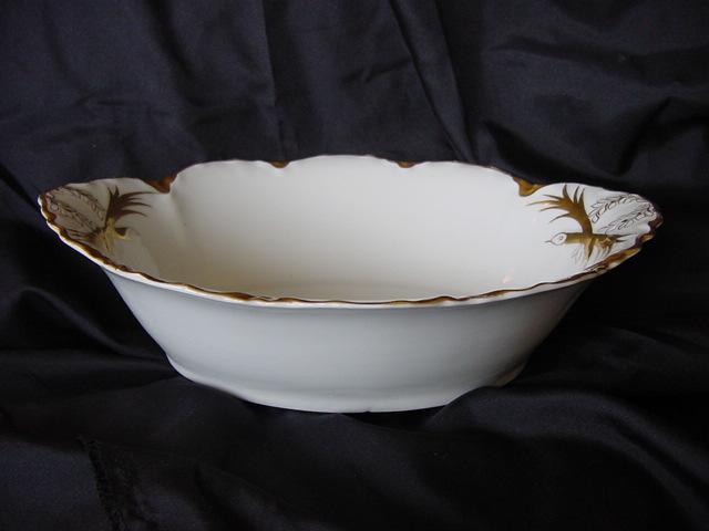 Impressive Porcelain Hand Painted Scalloped Edge Oval Serving Bowl White with Gold Rococo – PM Bavaria Impressive Porcelain Hand Painted Scalloped Edge Oval Serving Bowl White with Gold Rococo – PM Bavaria