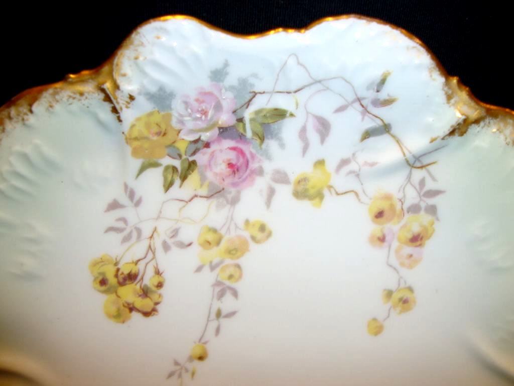 Nice Limoges Porcelain Cabinet Plate ~ Studio Decorated with Yellow & Pink Roses ~ Coiffe / Klingenberg Dwenger 1891-1940 Nice Limoges Porcelain Cabinet Plate ~ Studio Decorated with Yellow & Pink Roses ~ Coiffe / Klingenberg Dwenger 1891-1940