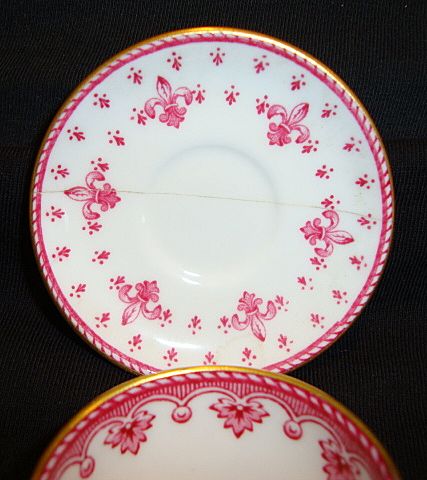 Delicate Miniature Bone China English Cup and Saucer ~ Red Fleur de leis ~ Spode England 1950's Delicate Miniature Bone China English Cup and Saucer ~ Red Fleur de leis ~ Spode England 1950's