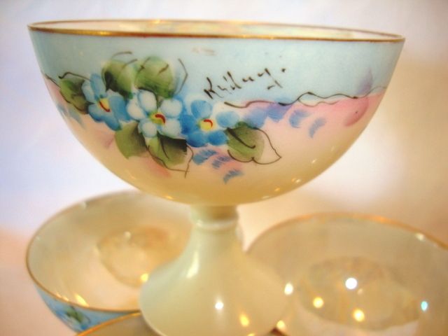 Set of (4) Awesome Austrian Porcelain Punch Cups ~ Hand Painted with Blue Flowers ~ Artist Signed "Kellery" ~ Oscar & edger Gutherz Austria 1899-1916 Set of (4) Awesome Austrian Porcelain Punch Cups ~ Hand Painted with Blue Flowers ~ Artist Signed "Kellery" ~ Oscar & edger Gutherz Austria 1899-1916
