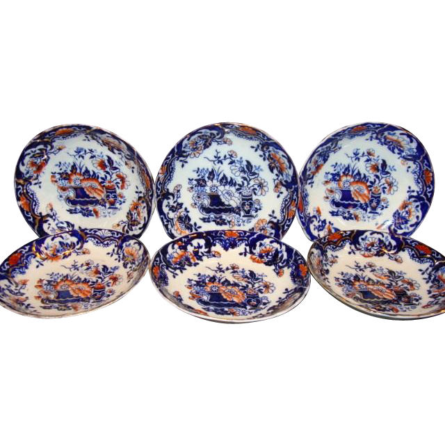 6 ~Brightly Imari / Gaudy Welsh Colored English Bowls ~ England 1895 6 ~Brightly Imari / Gaudy Welsh Colored English Bowls ~ England 1895