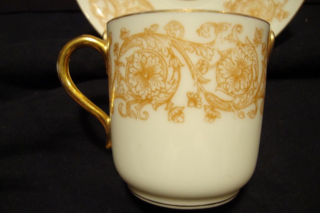 Awesome LIMOGES Porcelain Demitasse Cup and Saucer ~ Golden Yellow and White Flowers and Vines ~ Delinieres & Co 1879-1883 Awesome LIMOGES Porcelain Demitasse Cup and Saucer ~ Golden Yellow and White Flowers and Vines ~ Delinieres & Co 1879-1883