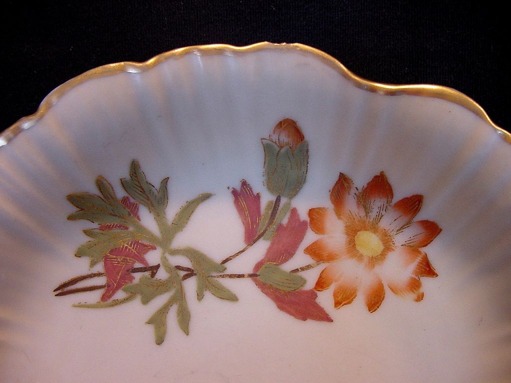 EXQUISITE English Porcelain Bisque / Matte Dish ~ Hand Painted with Magenta and Golden Flowers ~ Royal Worcester England ~ 1888 EXQUISITE English Porcelain Bisque / Matte Dish ~ Hand Painted with Magenta and Golden Flowers ~ Royal Worcester England ~ 1888