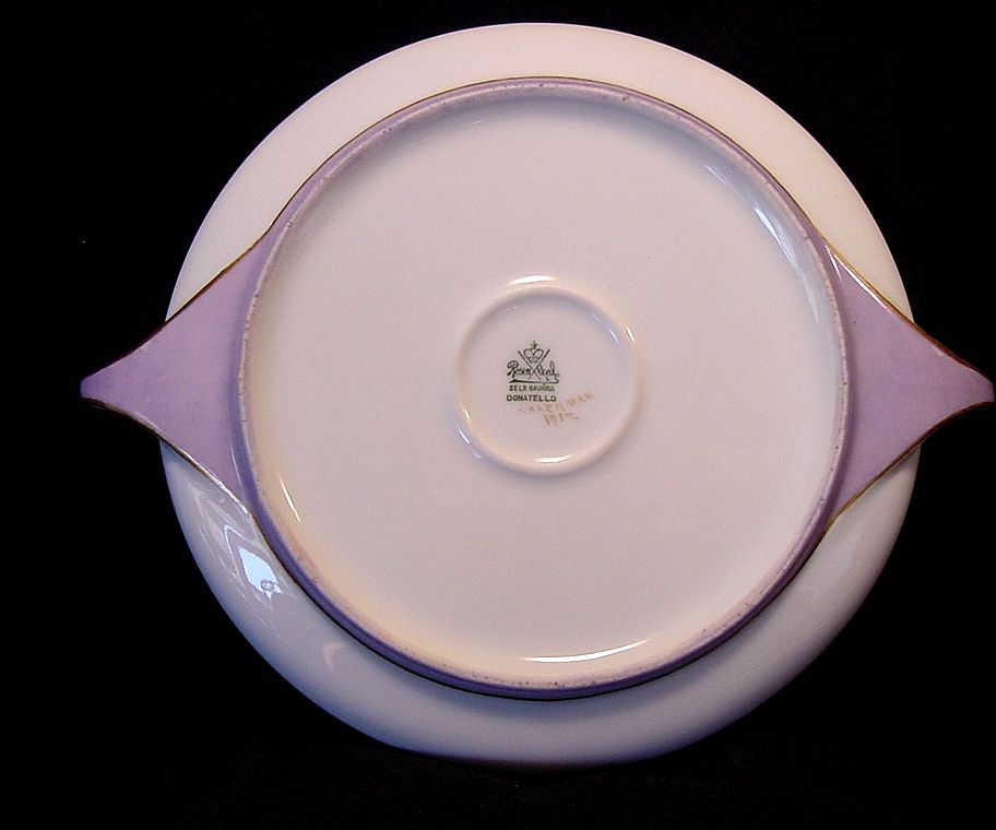 Exquisite Bavarian Two Handled Serving Dish ~ Gold Encrusted and Lilac ~ Artist Signed ~ Donatello ~Rosenthal Selb Bavaria 1918 Exquisite Bavarian Two Handled Serving Dish ~ Gold Encrusted and Lilac ~ Artist Signed ~ Donatello ~Rosenthal Selb Bavaria 1918