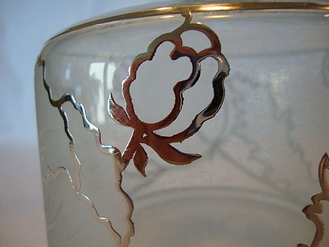 Nice Liquor / Wine Decanter with Frosted Poppies and Silver Overlay Nice Liquor / Wine Decanter with Frosted Poppies and Silver Overlay