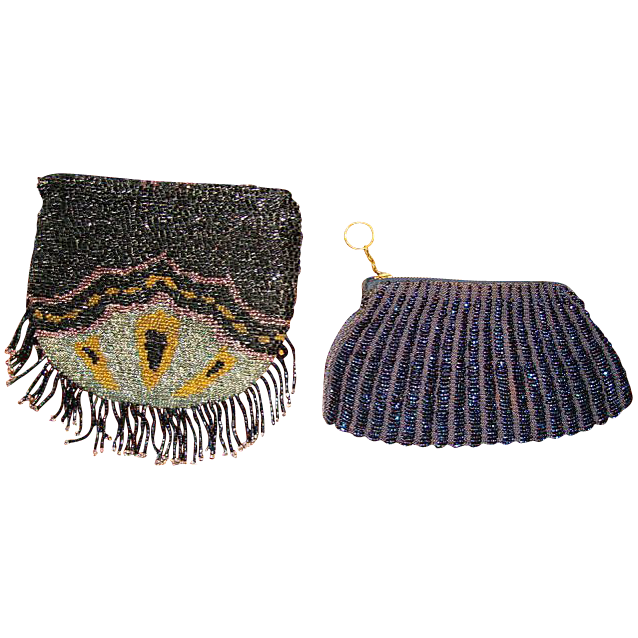 Two (2) Very Nice Beaded Purses with iridescent beads ~ Mid 1920's Two (2) Very Nice Beaded Purses with iridescent beads ~ Mid 1920's