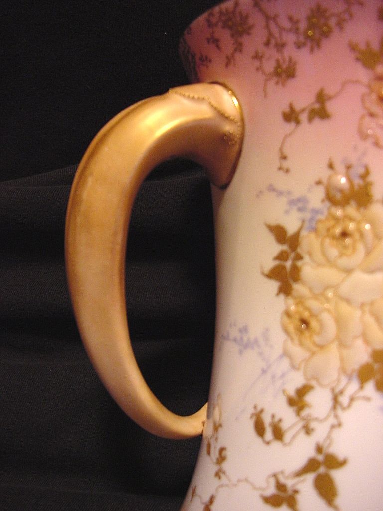 "RARE" Doulton 3 Tusk Handled Loving Cup ~ Enamel Flowers ~Artist Initialed ~ Doulton Burslem England ca.1891-1893. "RARE" Doulton 3 Tusk Handled Loving Cup ~ Enamel Flowers ~Artist Initialed ~ Doulton Burslem England ca.1891-1893.