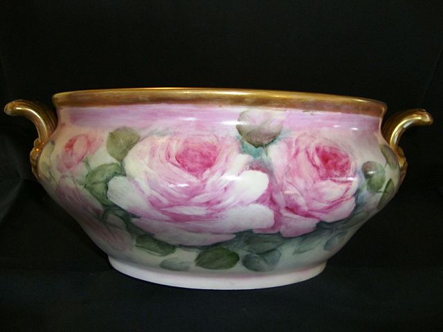 Fantastic German Porcelain 14'' Tableside Champagne Chiller ~ Hand Painted with Pink Roses ~ HUTSCHENREUTHER Germany 1920-1970 Fantastic German Porcelain 14'' Tableside Champagne Chiller ~ Hand Painted with Pink Roses ~ HUTSCHENREUTHER Germany 1920-1970