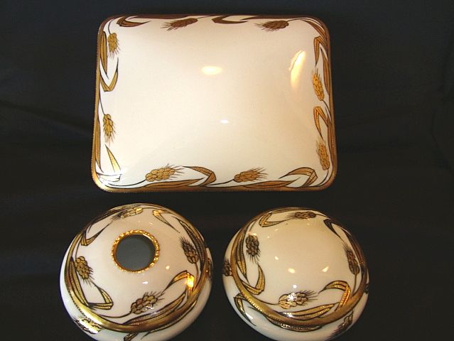 Unique Limoges / Nippon 3 Piece Dresser Set ~ Gold Wheat on White ~ Gerard, Dufraisseix, and Abbot Limoges France / Japan 1900-1941 Unique Limoges / Nippon 3 Piece Dresser Set ~ Gold Wheat on White ~ Gerard, Dufraisseix, and Abbot Limoges France / Japan 1900-1941